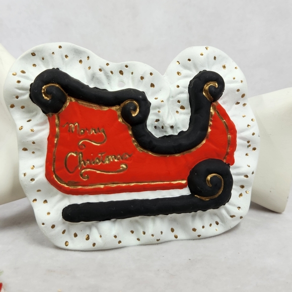 Vintage Painted Ceramic Bisque To and From Christmas Tag Tree Ornament - Picture 7 of 11